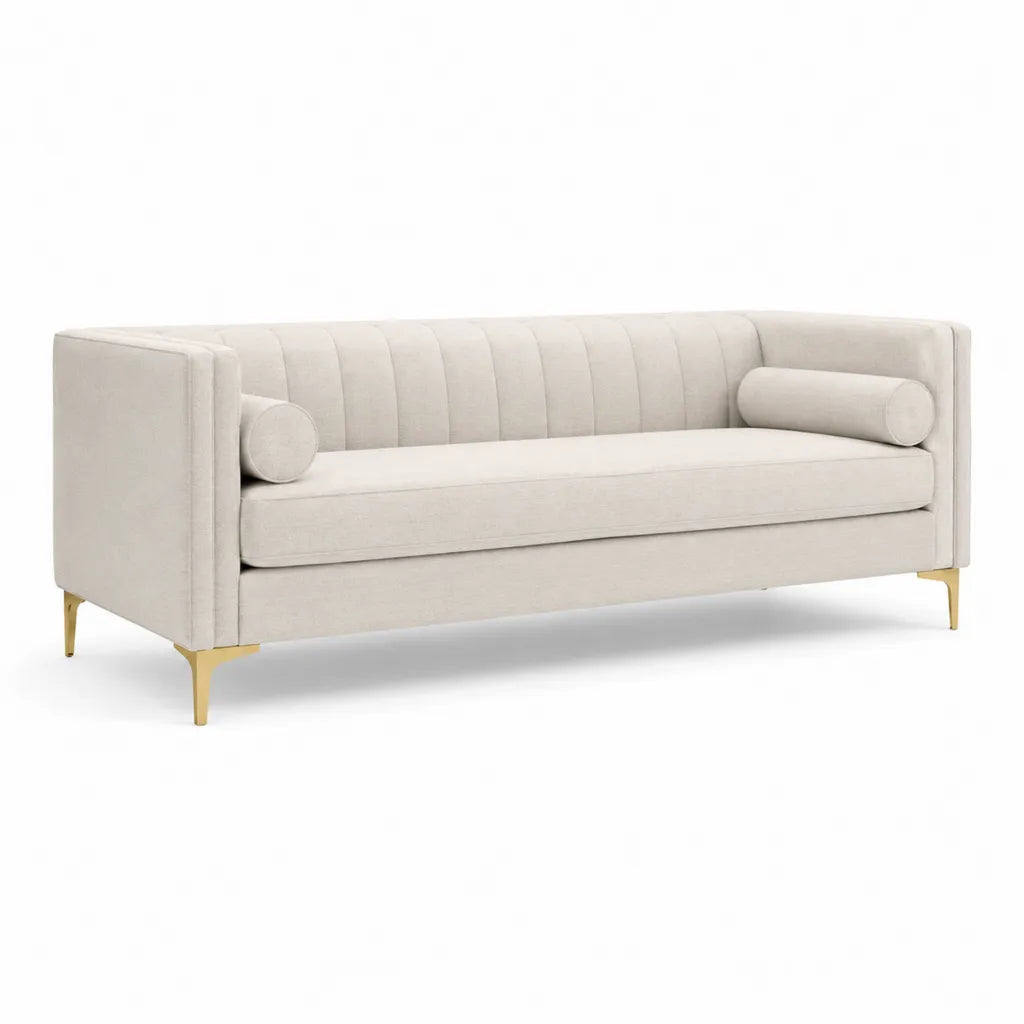 3-Sitzer Sofa aus Polyester-Samt rechteckig Creme 220 x 90 x 78 cm