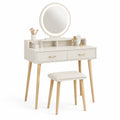 Schminktisch Set mit LED Spiegel und Hocker 100 x 40 x 140 cm MDF Gummibaumholz rechteckig Weiß Natur