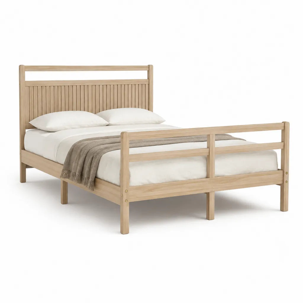 Massivholzbett Doppelbett 160 x 200 cm Kiefernholz mit hohem Kopfteil Natur