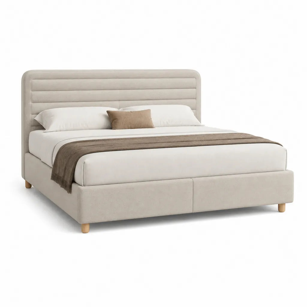 Polsterbett Doppelbett 180 x 200 cm Polyester-Mikrofaser rechteckig Beige