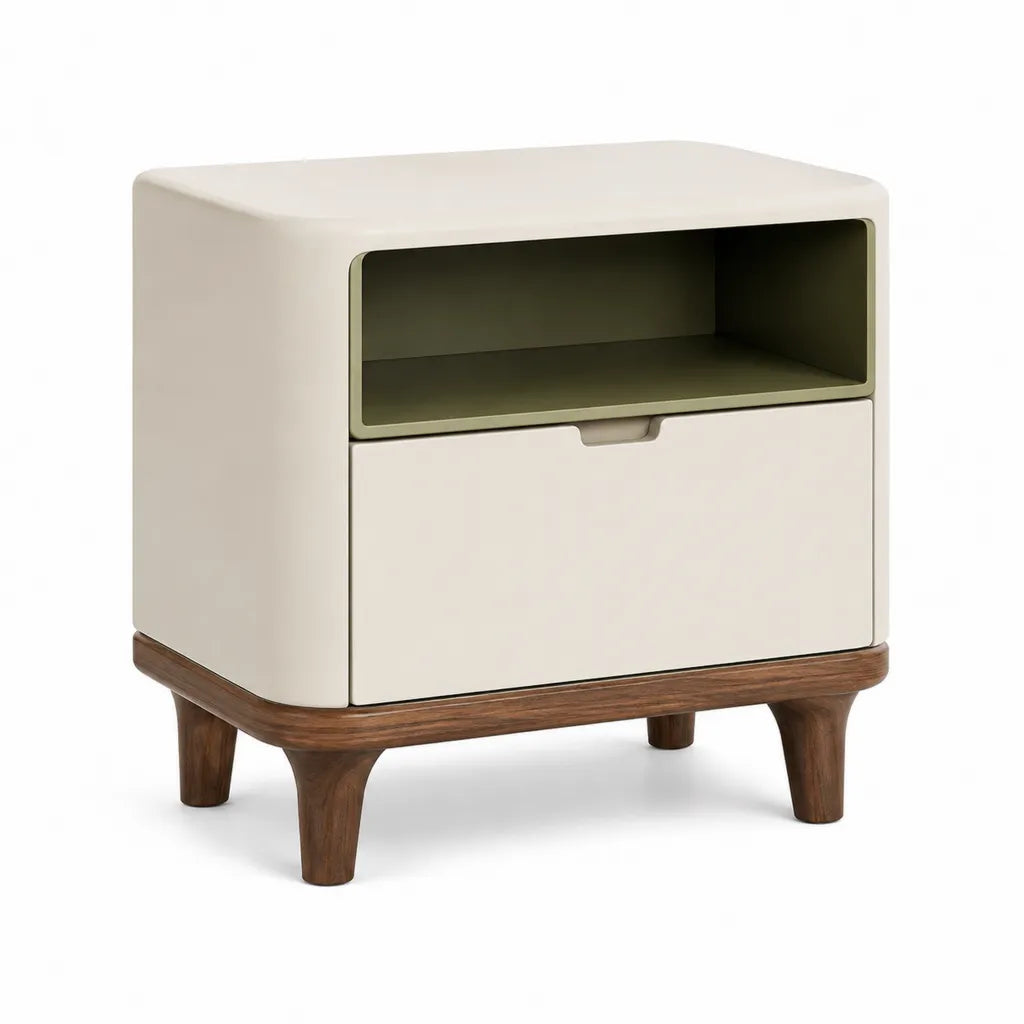 Nachttisch mit Schublade und offenem Fach 45 x 40 x 55 cm MDF Massivholz rechteckig Cremebraun