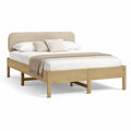 Doppelbett Bettgestell 160 x 200 cm mit gepolstertem Kopfteil Holzwerkstoff Eichenoptik Beige Gesamtmaß 170 x 210 x 100 cm