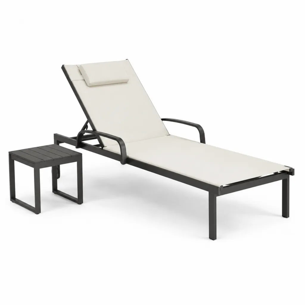 Gartenliege Set 2-teilig Aluminium rechteckig Schwarz Cremeweiß 200 x 68 x 90 cm