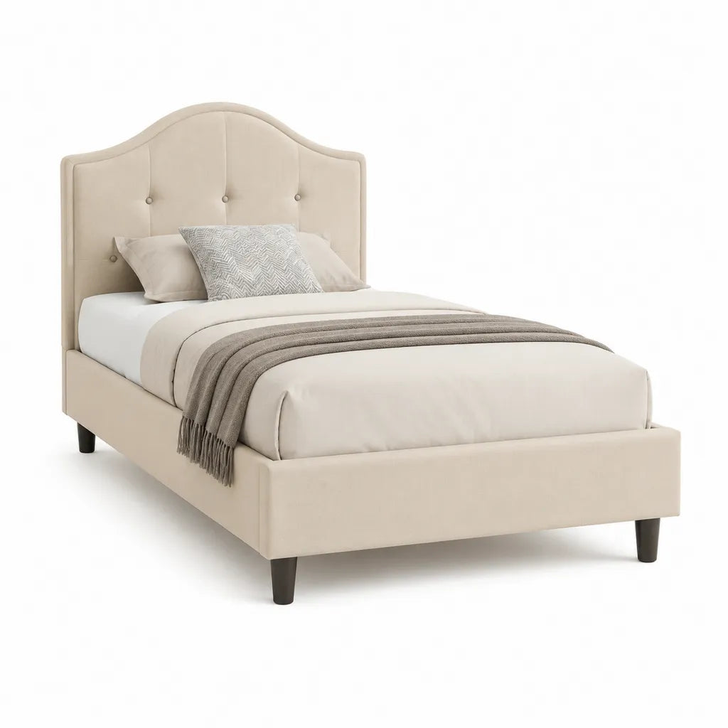 Polsterbett Einzelbett 90 x 200 cm Samt Polyester Beige mit gepolstertem Kopfteil