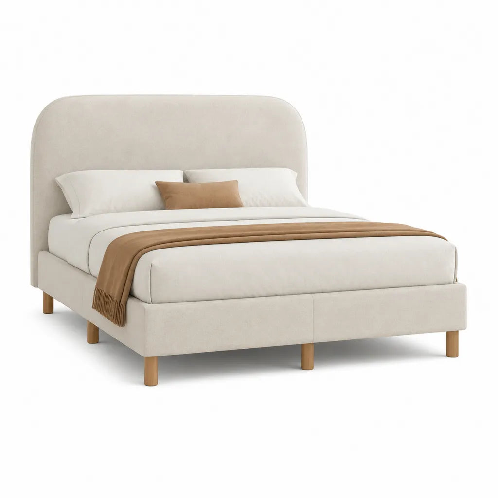 Polsterbett Doppelbett 160 x 200 cm mit abgerundetem Kopfteil Polyester-Samt Beige