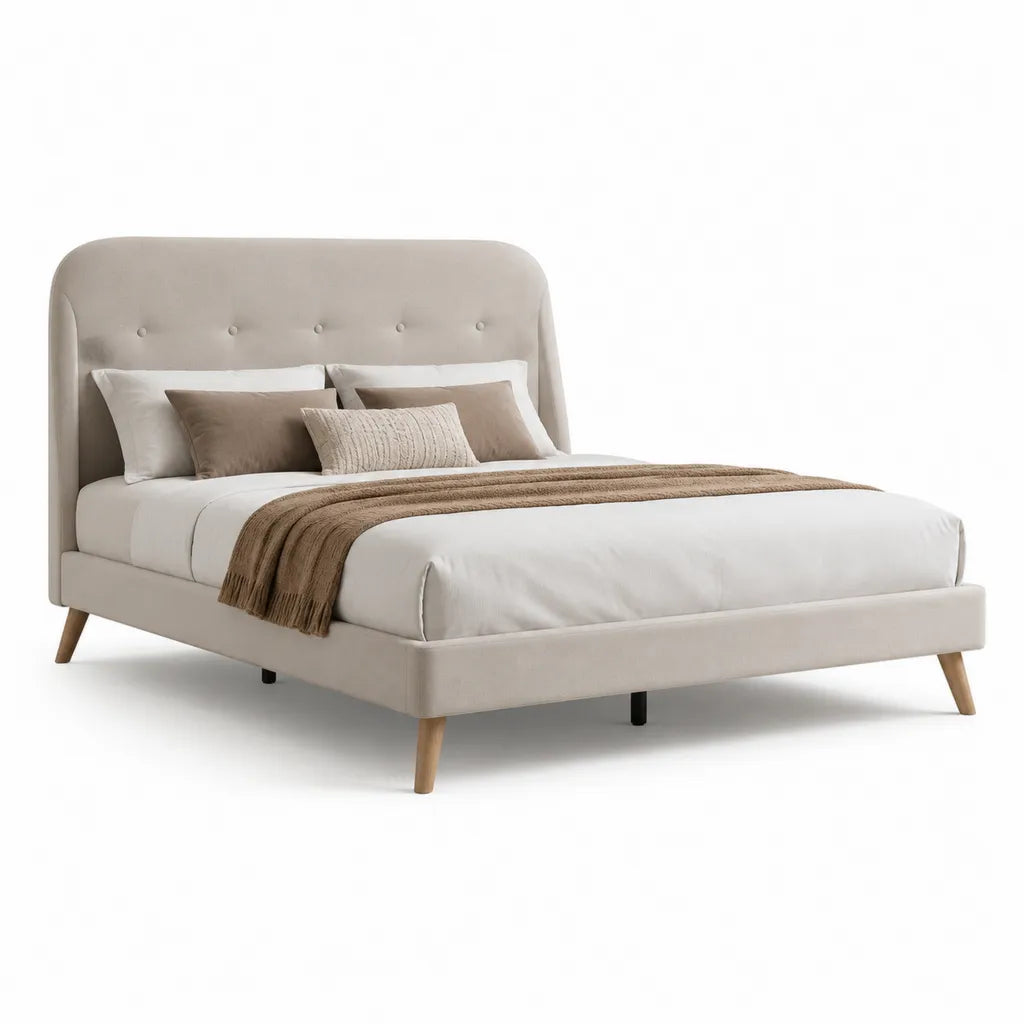 Polsterbett Doppelbett 160 x 200 cm Polyester Rechteckig Beige