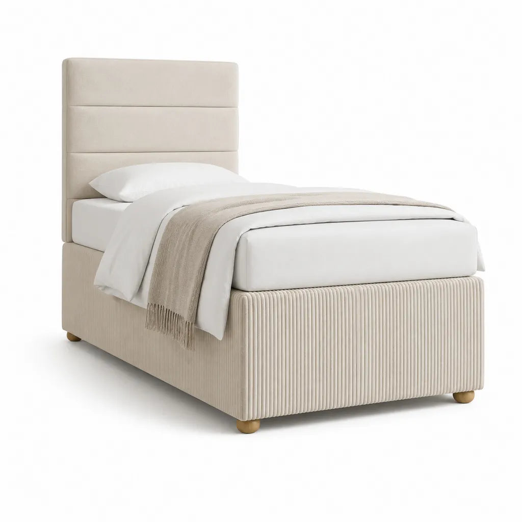 Polsterbett Einzelbett 90 x 200 cm mit Polyesterbezug rechteckig Beige