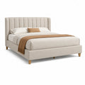 Polsterbett Doppelbett 160 x 200 cm mit Samtbezug und vertikal gestepptem Kopfteil Beige