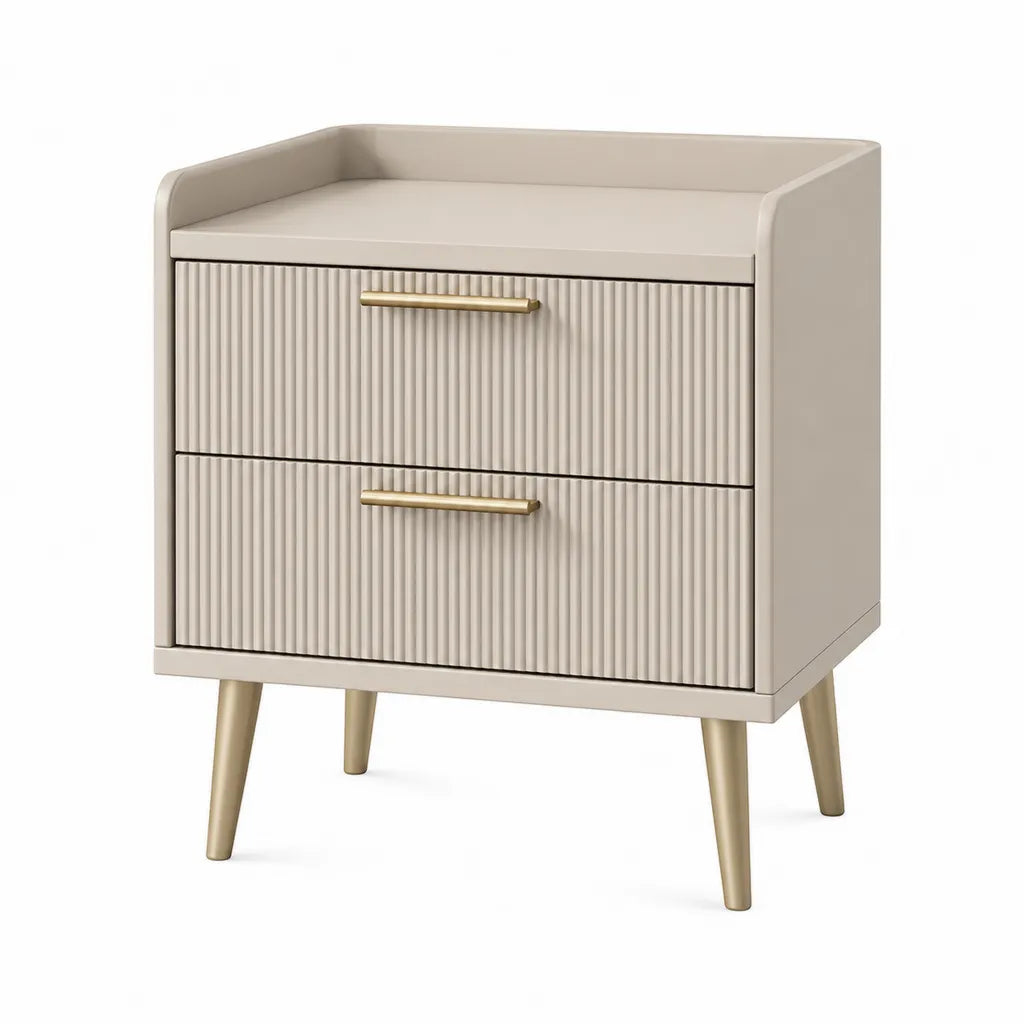 Nachttisch mit 2 Schubladen aus MDF rechteckig Beige Gold 50 x 40 x 60 cm