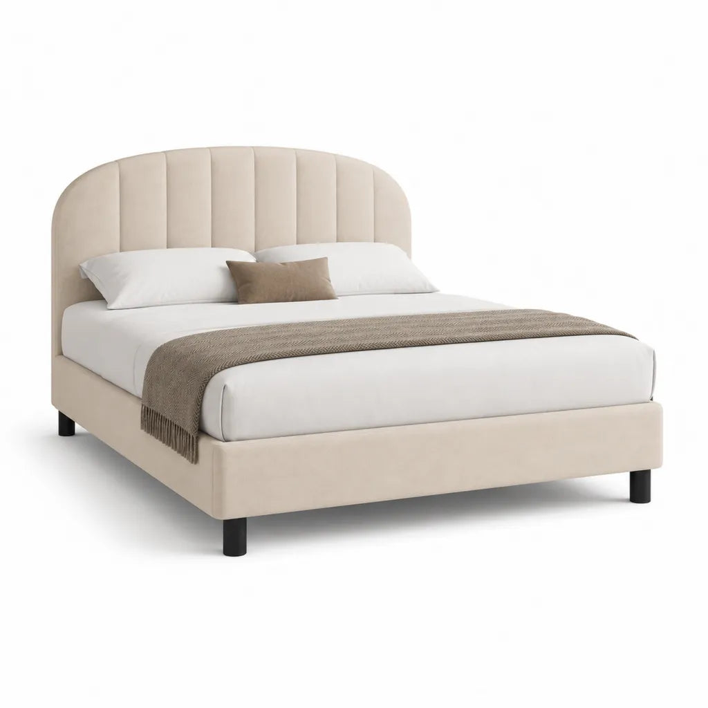Polsterbett Doppelbett 160 x 200 cm mit gepolstertem Kopfteil aus Polyester Creme