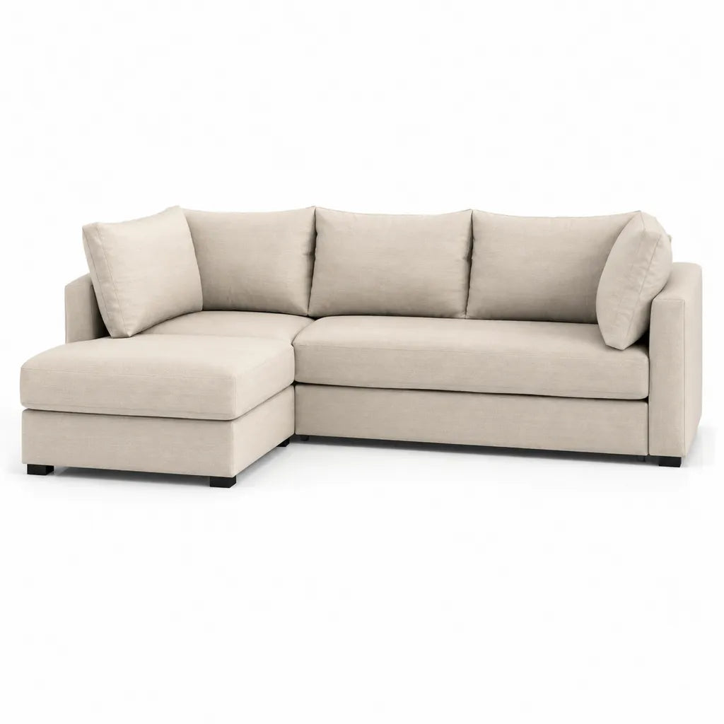 Ecksofa mit Recamiere links 3-Sitzer Polyester L-Form Beige 240 x 160 x 85 cm