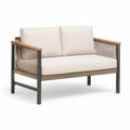 2-Sitzer Gartenbank mit Kissen aus Aluminium Polyesterseil und Massivholz rechteckig Beige 130 x 75 x 75 cm