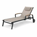 Gartenliege mit Rollen Aluminium Textilene verstellbare Rückenlehne Taupe Schwarz 200 x 65 x 35 cm