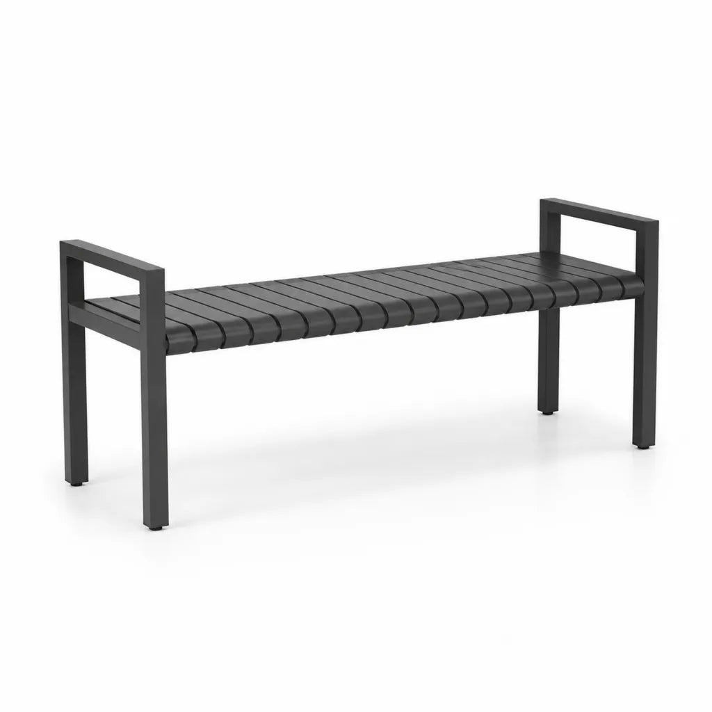 Gartenbank mit Armlehnen aus pulverbeschichtetem Stahl in Schwarz 120 x 40 x 65 cm