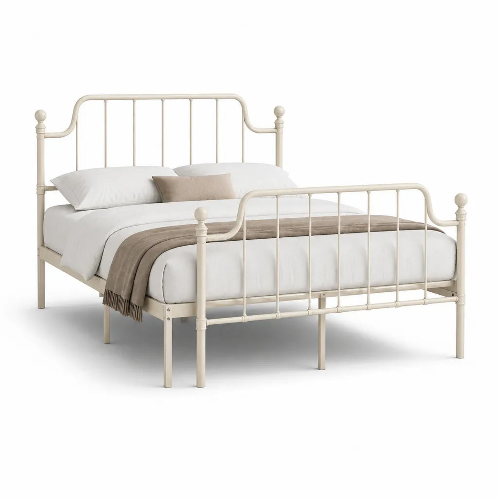 Metallbett Doppelbett 160 x 200 cm Stahl rechteckig Cremeweiß