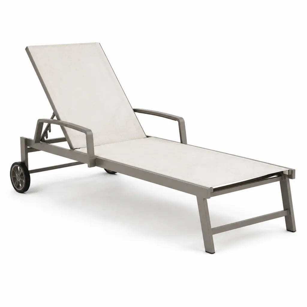 Gartenliege mit Rollen Aluminium Textilene Rechteckig Taupe Creme 195 x 65 x 34 cm