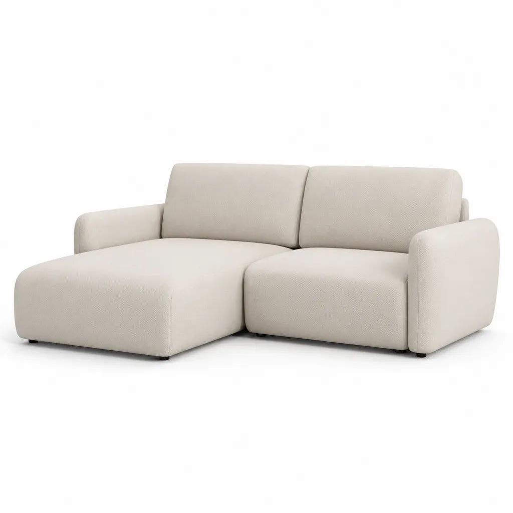 2-Sitzer Ecksofa mit linker Recamiere 220 x 150 cm Polyester Cremeweiß