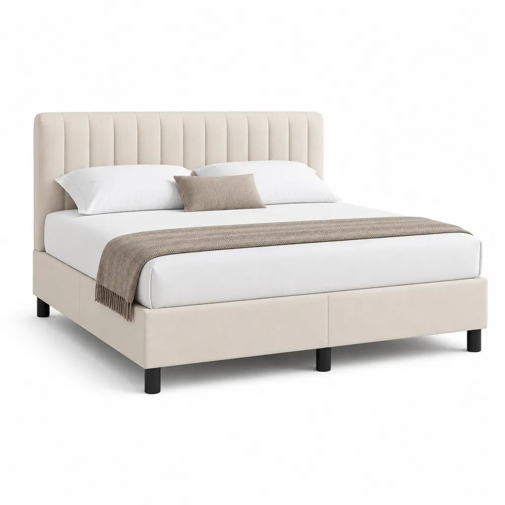 Polsterbett Doppelbett 160 x 200 cm Polyester rechteckig Beige