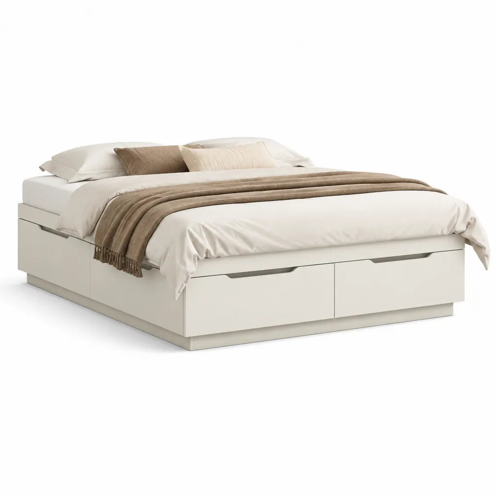 Stauraumbett Doppelbett 180 x 200 cm aus Spanplatte Weiß