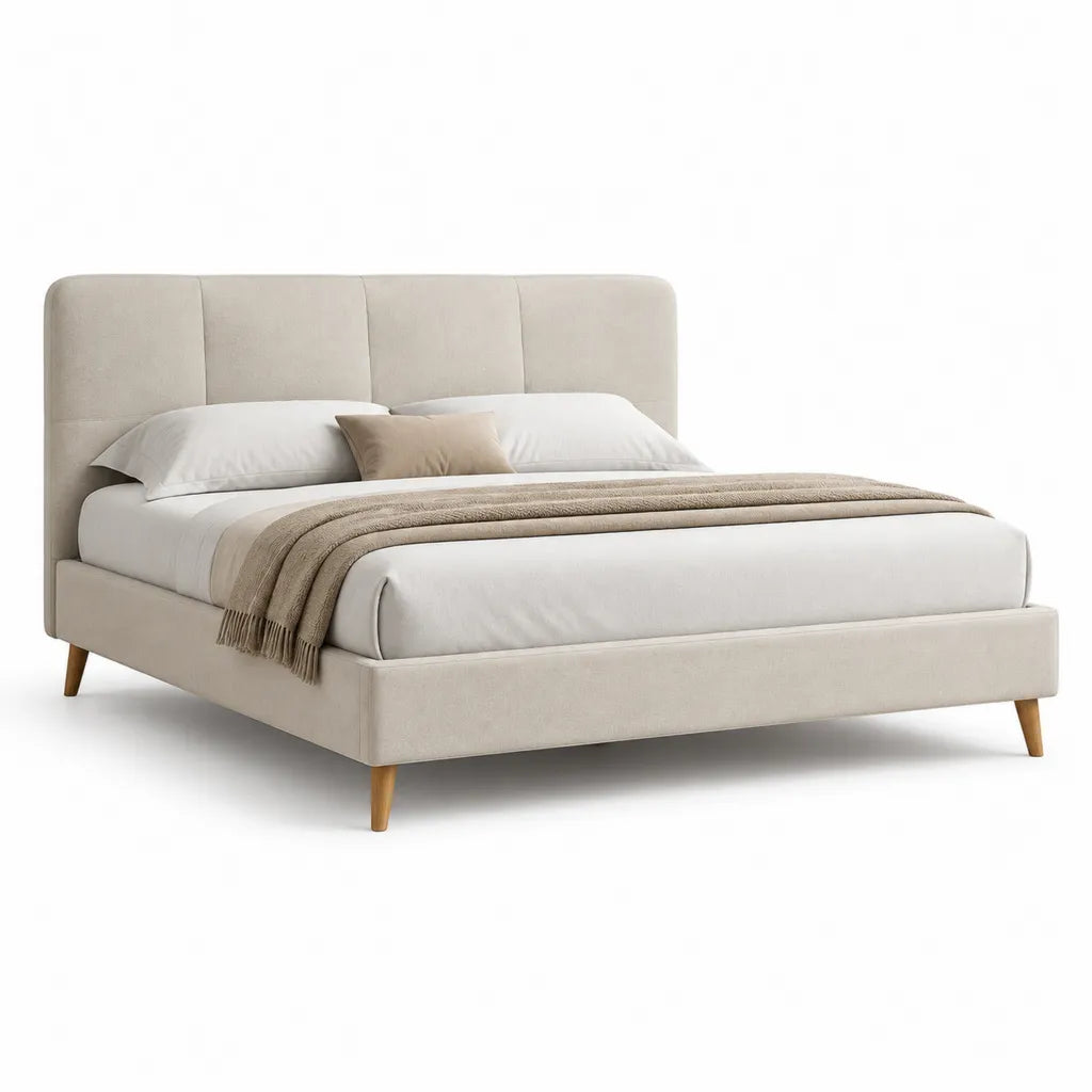 Polsterbett Doppelbett 160 x 200 cm mit gepolstertem Kopfteil aus Polyester in Beige