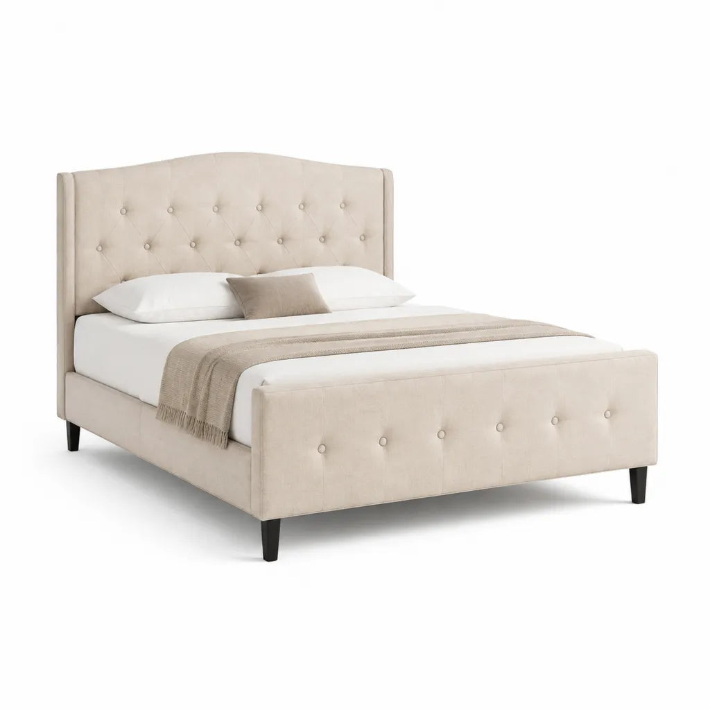 Polsterbett Doppelbett 160 x 200 cm Polyester-Samt Beige