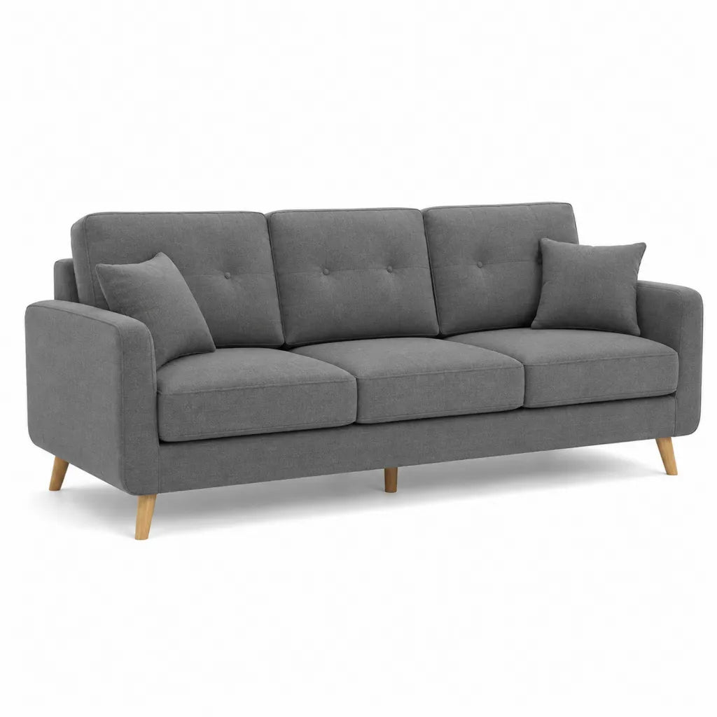 3-Sitzer Sofa mit Kissen Polyesterbezug Rechteckig Dunkelgrau 200 x 82 x 85 cm