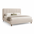 Polsterbett Doppelbett 160 x 200 cm mit gepolstertem Kopfteil aus Polyester in Beige