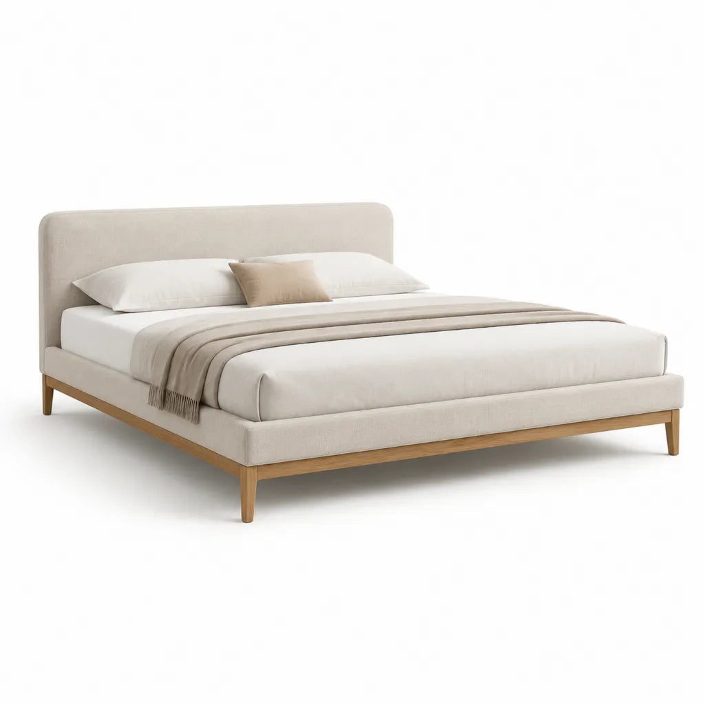 Polsterbett Doppelbettgestell 180 x 200 cm mit Polyesterbezug und Kiefernholzgestell Rechteckig Beige