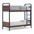 Etagenbett 90 x 200 cm aus pulverbeschichtetem Stahl und MDF in Walnussoptik Dunkelblau
