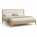Doppelbett Bettgestell 180 x 200 cm aus massivem Eichenholz mit gepolstertem Kopfteil in Naturweiß