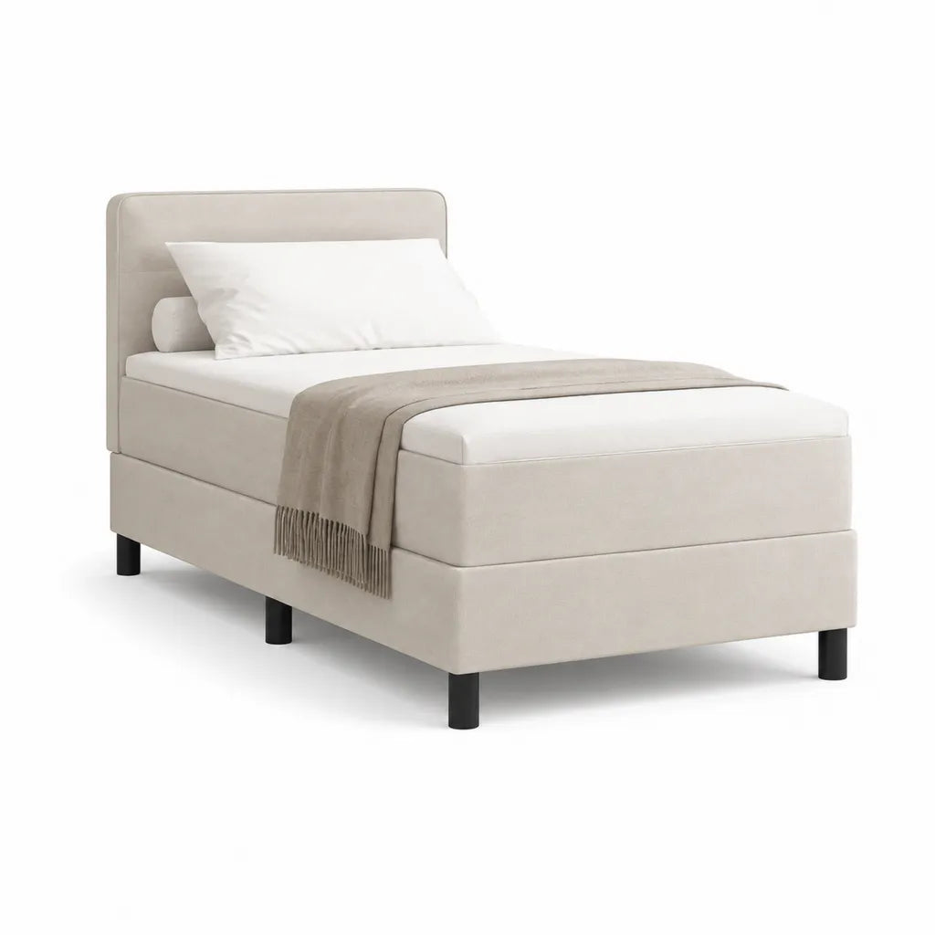 Polsterbett Einzelbett 90 x 200 cm mit Polyesterbezug rechteckig Creme