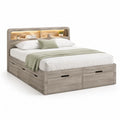 Stauraumbett Doppelbett 160 x 200 cm aus Spanplatte rechteckig in Grau mit LED Kopfteil und Schubladen