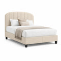 Polsterbett Doppelbett 160 x 200 cm mit gepolstertem Kopfteil aus Polyester in Beige