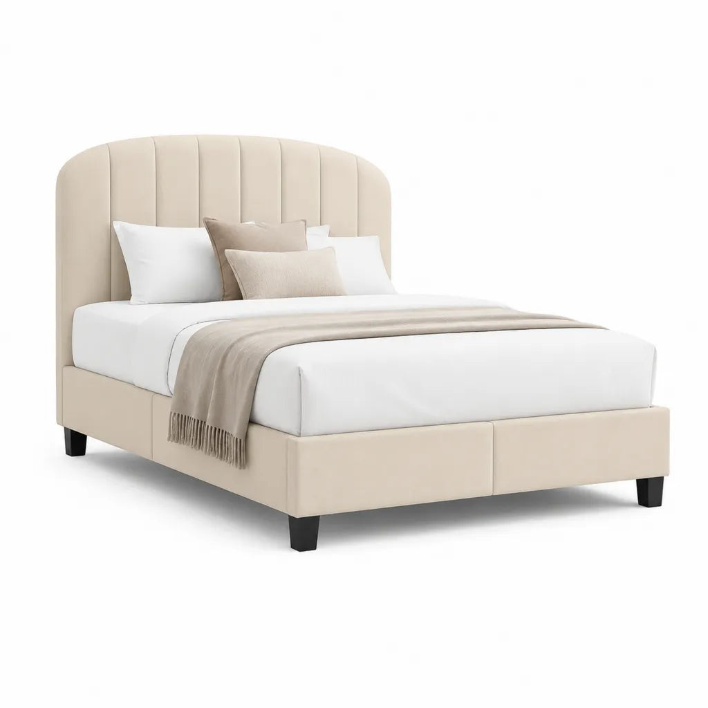 Polsterbett Doppelbett 160 x 200 cm mit gepolstertem Kopfteil aus Polyester in Beige